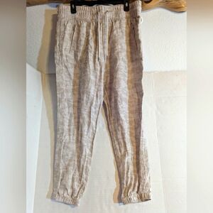 ATHLETA Cabo Linen Jogger Pants Size 12 Tan/Cream Camo